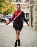 Nightclub style double tie sexy dress with fringed fringe H10010