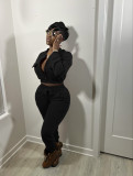 Fashionable solid color cardigan jacket with pockets waist pants suit suit WY6871