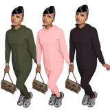 Urban casual pants suit mid-length solid color comfortable long-sleeved hooded bottoming shirt H8988