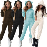 Fashionable solid color front panel with zipper waist slim fit jumpsuit WY6868