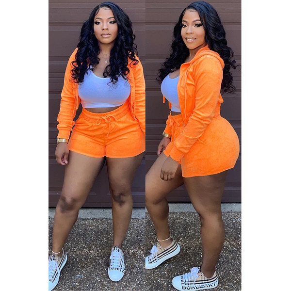 Casual solid color women's long-sleeved jacket, vest, strappy shorts, three-piece suit C5239