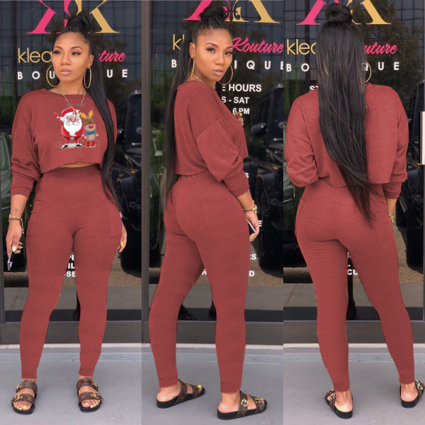 Fashion round neck plus logo long-sleeved sweatshirt pocket pants suit two-piece suit SD66221