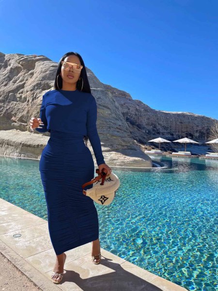 Fashion solid color long sleeve round neck pullover skirt suit WY6850