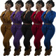 Fashionable solid color cardigan jacket with pockets waist pants suit suit WY6871