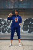 Fashion solid color casual suit jacket with pockets plus logo pants suit SD68643
