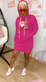 Fashion pullover round neck hem slit with tie rope and logo dress SD66771