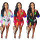 Women's casual printed shirt button skirt skirt suit two-piece suit M2105