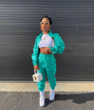 Women's fashion casual sports solid color zipper suit two-piece suit HT6079