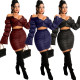 Fashionable European and American Lantern Sleeve One-Neck Short Skirt Set Two-piece Set XM7008