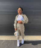 Women's fashion casual sports solid color zipper suit two-piece suit HT6079