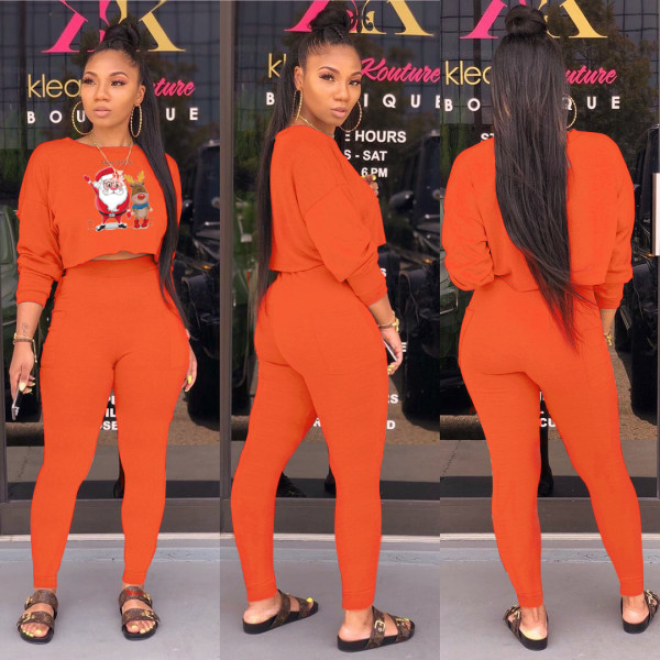 Fashion round neck plus logo long-sleeved sweatshirt pocket pants suit two-piece suit SD66221