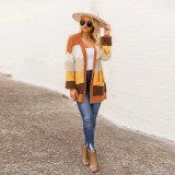 Fashion Striped Sweater Cardigan Color Block Jacket Top MY072