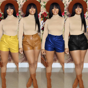 Autumn and winter new women's solid color leather outer wear shorts BS10102