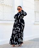 Black Printed Slim Long Sleeve Dress Nightclub Wear BS10065