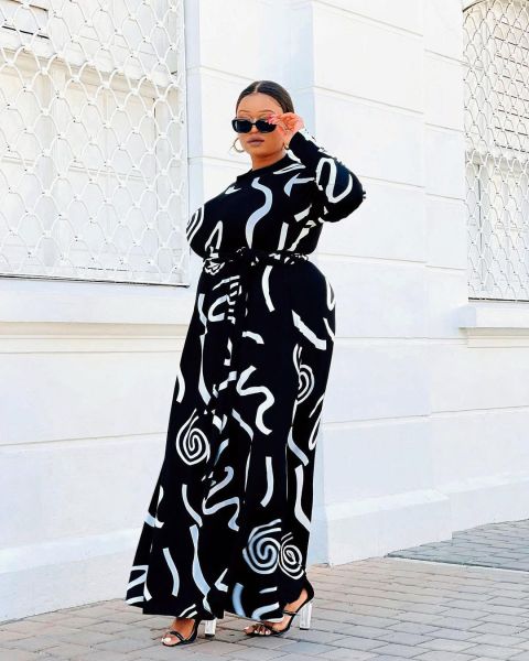 Black Printed Slim Long Sleeve Dress Nightclub Wear BS10065