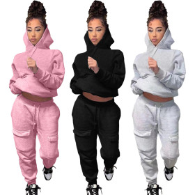 New fashion loose tooling trousers and hooded sweater two-piece suit LY8055