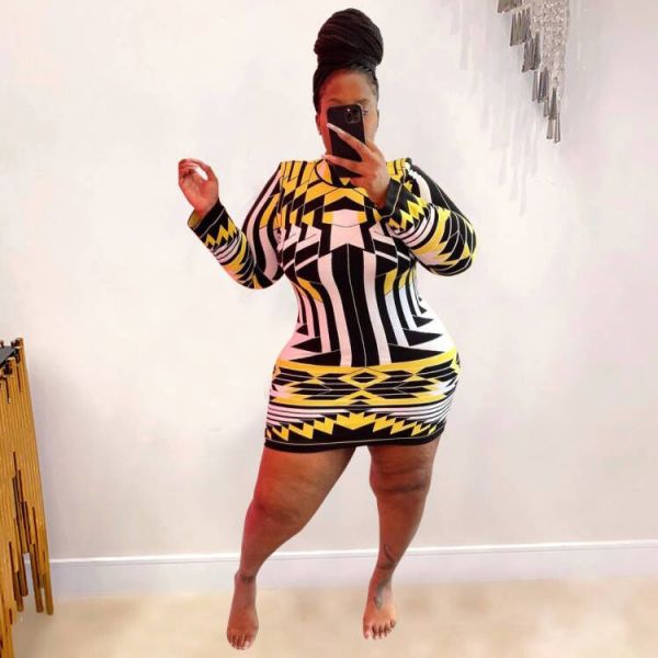Oversized Women's Printed Skinny Sexy Bright Color Dress L756