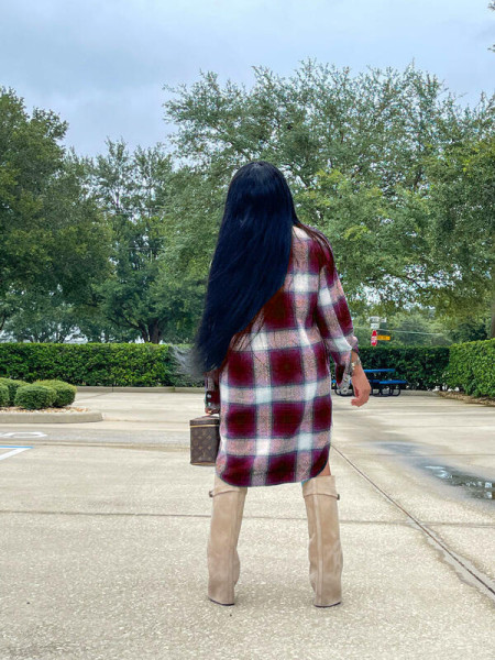 Autumn and winter hot sale European and American mid-length plaid fashion jacket YW0480