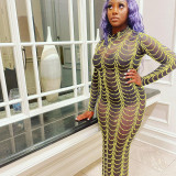 Hot Rhinestone See-through Slim Long Sleeve Dress Nightclub Dress VK2230