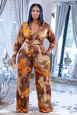 Women's fashion casual printed wide leg pants two-piece suit OMM1286