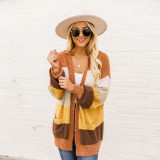 Fashion Striped Sweater Cardigan Color Block Jacket Top MY072