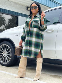 Autumn and winter hot sale European and American mid-length plaid fashion jacket YW0480