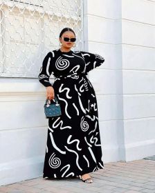 Black Printed Slim Long Sleeve Dress Nightclub Wear BS10065