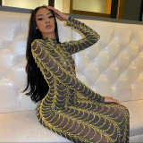 Hot Rhinestone See-through Slim Long Sleeve Dress Nightclub Dress VK2230
