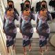 Sexy tight-fitting positioning printing long-sleeved dress long skirt L757