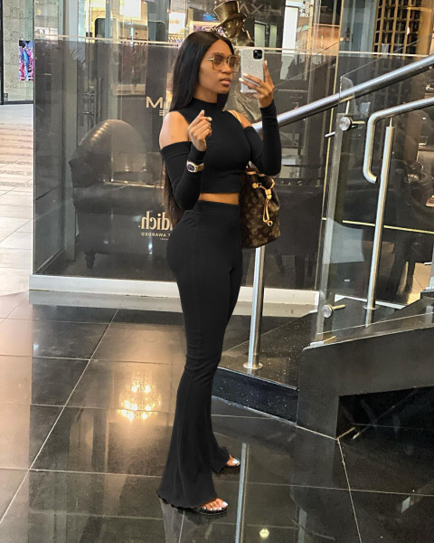 2021 ladies sexy solid color small stand-up collar off-the-shoulder slim flared pants two-piece suit JP1057