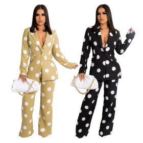 Two-piece fashion casual polka dot printed suit YZ1295