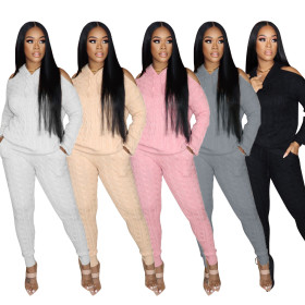 Winter sweater warm solid color halter hoodie suit CM2166
