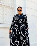 Black Printed Slim Long Sleeve Dress Nightclub Wear BS10065