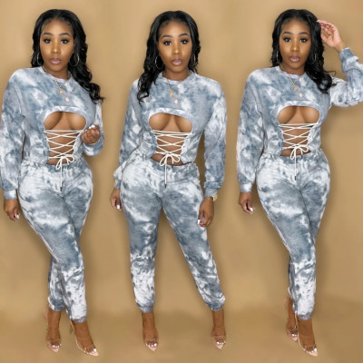 Women's 2021 autumn tie-dye sexy temperament commuter two-piece suit NK06031