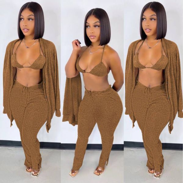 Knotted woolen coat, tight-fitting split trousers underwear M6659