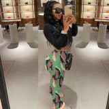 Sexy camouflage print buttocks pleated elastic cotton pants LM8294