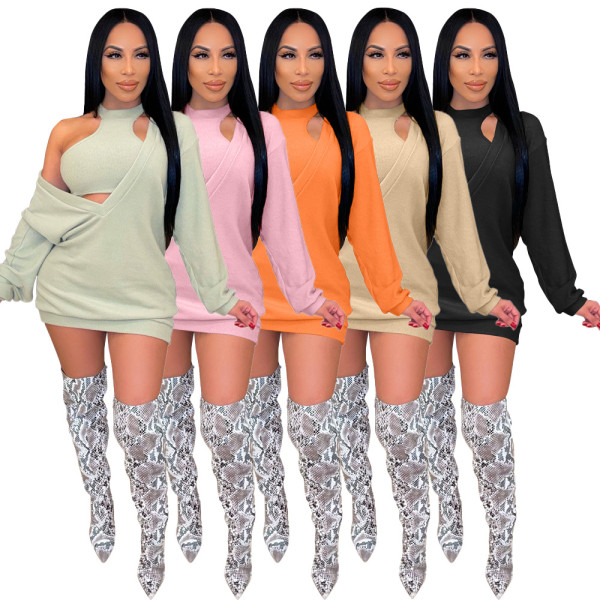 Women's big V-neck sweater dress + vest two-piece suit MN8390