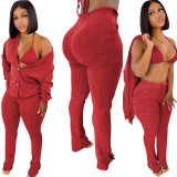 Knotted woolen coat, tight-fitting split trousers underwear M6659