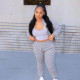 Women's fashion casual solid color plus fleece sweater pocket large size loose sports two-piece suit SM9217