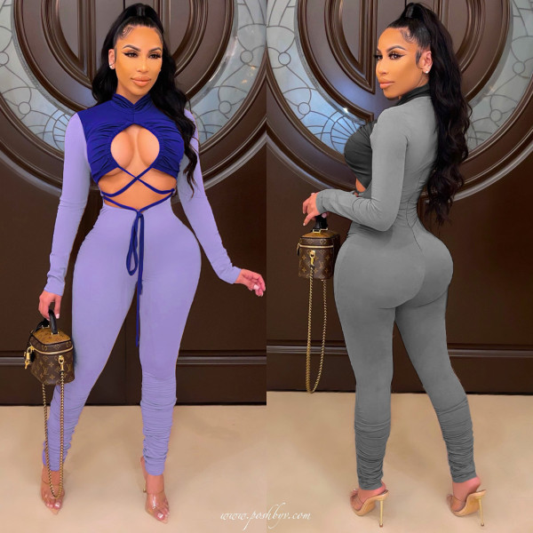 Sexy hit color cutout tie jumpsuit AC9120