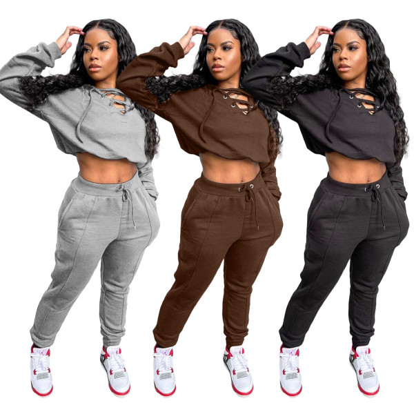 Fashion casual women's solid color two-piece suit Leisure sports suit LL6341