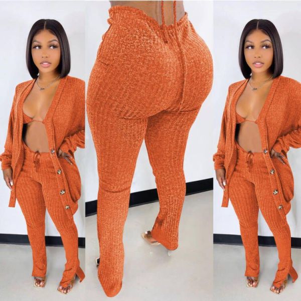 Knotted woolen coat, tight-fitting split trousers underwear M6659
