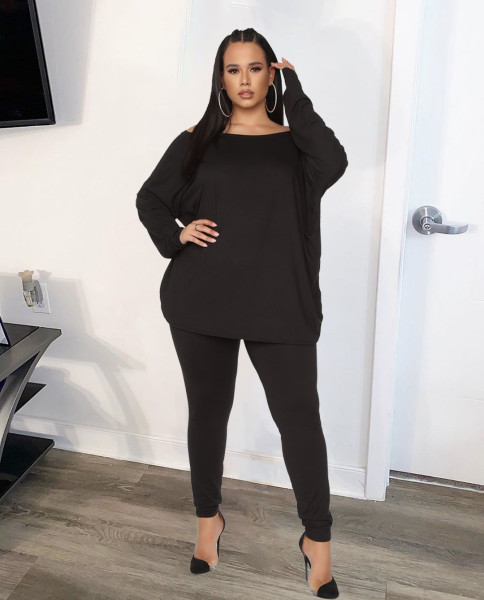 Positive and negative off-the-shoulder loose-fitting deep V plus size women's clothing BK00037