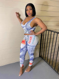 Women's spring and summer new casual suit hot sale vest dollar printed pants suit QS5046