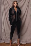Pure color sexy mesh stitching jumpsuit AC9121
