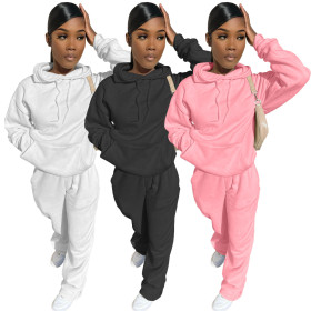 Women's fashion solid color casual sports sweater two-piece suit LY9318