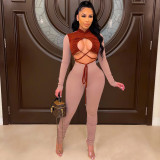 Sexy hit color cutout tie jumpsuit AC9120