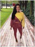 Loose sleeves stitching casual two-piece suit bright silk wool LM8291