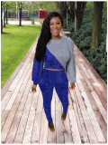 Loose sleeves stitching casual two-piece suit bright silk wool LM8291