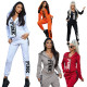 New fashion ladies' solid color letter printing casual sports two-piece suit HM6536